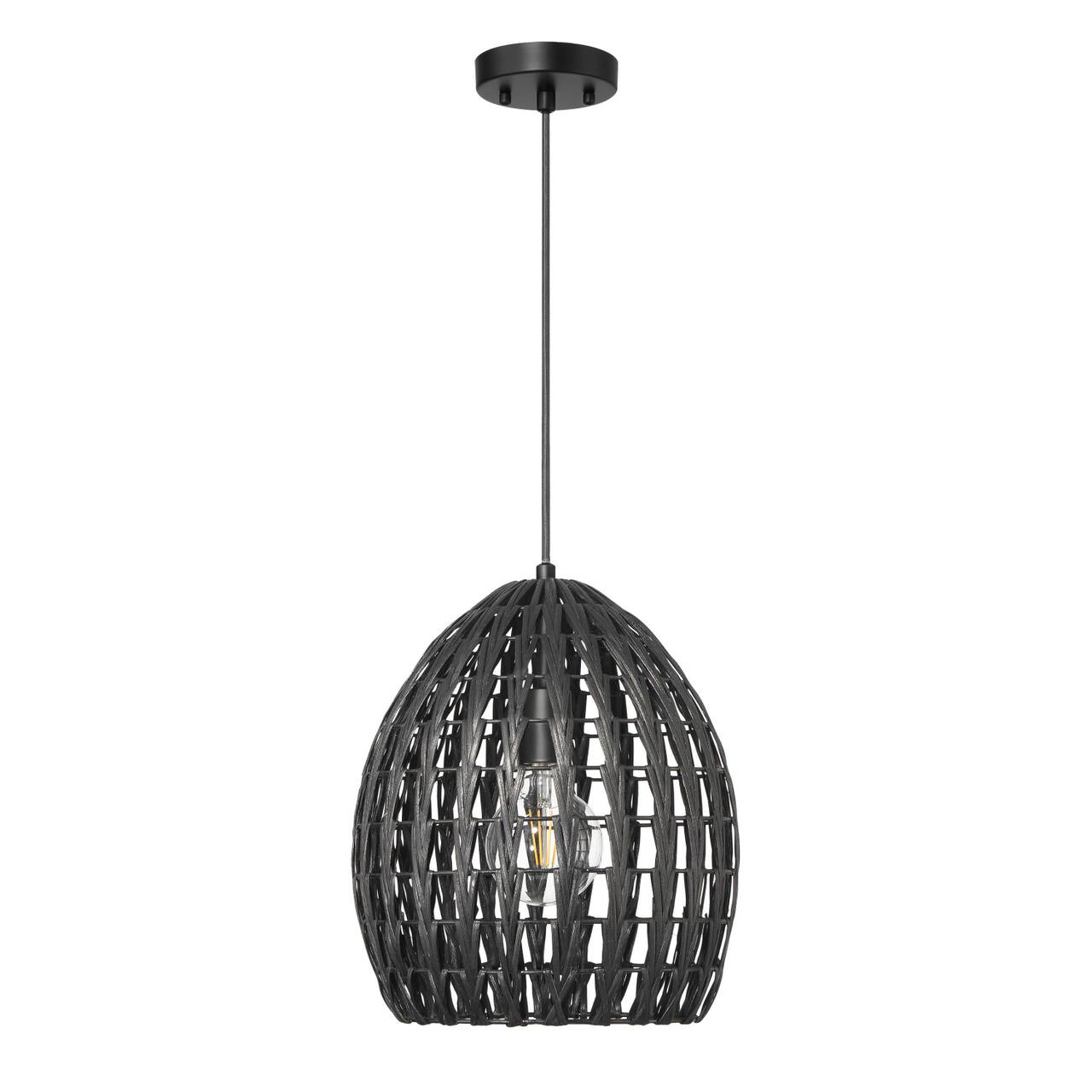 Hello Honey® Persephone Black Metal & Handwoven Rattan Ceiling Light